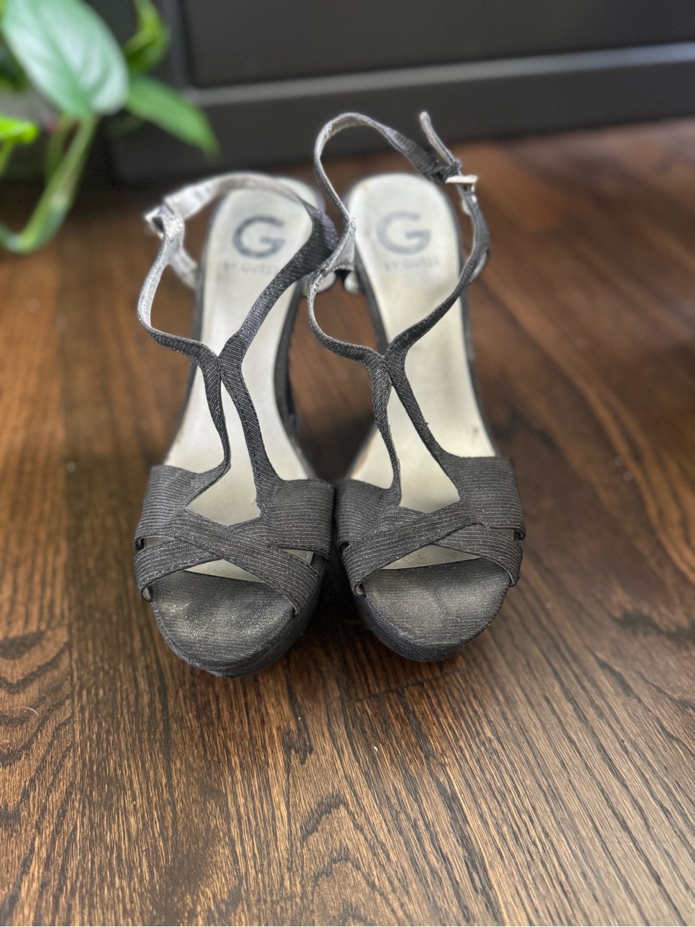 Guess Black T-Strap Platform Heels